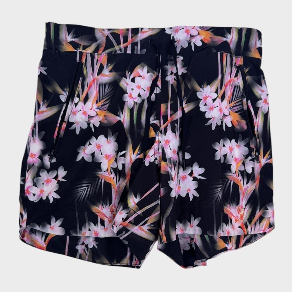 TANGERINE Women's Black Orange Floral Active Printed Shorts Size Small
